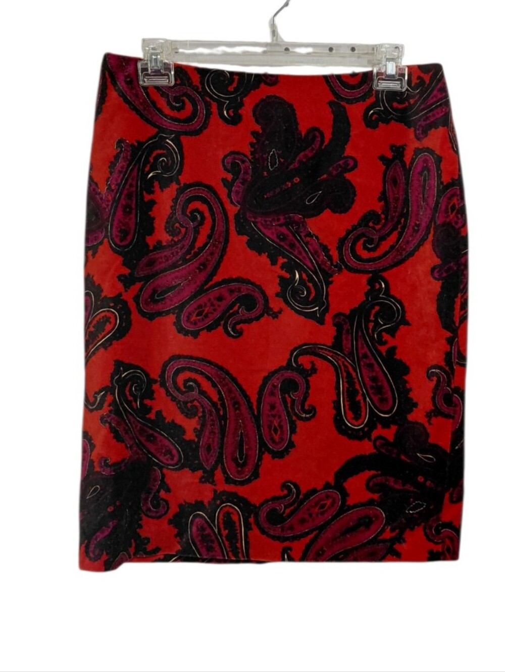 Talbots Velvet Red Paisley Pencil Skirt